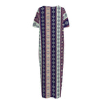 Southwestern Stripe Pattern Print Short Sleeve Long Nightdress