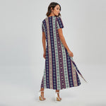 Southwestern Stripe Pattern Print Short Sleeve Maxi Dress