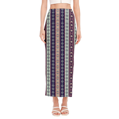 Southwestern Stripe Pattern Print Side Slit Maxi Skirt