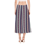 Southwestern Stripe Pattern Print Side Slit Midi Skirt