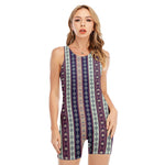 Southwestern Stripe Pattern Print Sleeveless One Piece Swimsuit