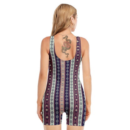 Southwestern Stripe Pattern Print Sleeveless One Piece Swimsuit