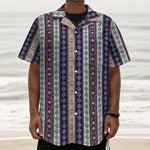 Southwestern Stripe Pattern Print Textured Short Sleeve Shirt