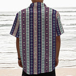 Southwestern Stripe Pattern Print Textured Short Sleeve Shirt