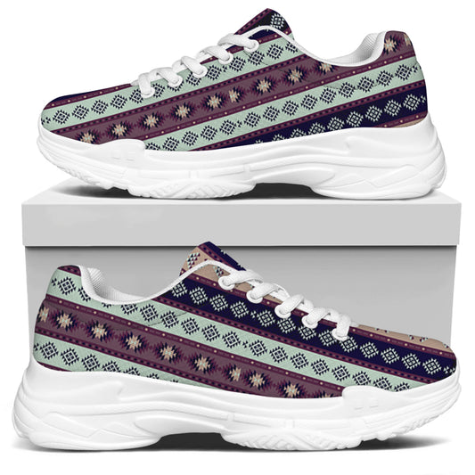 Southwestern Stripe Pattern Print White Chunky Shoes