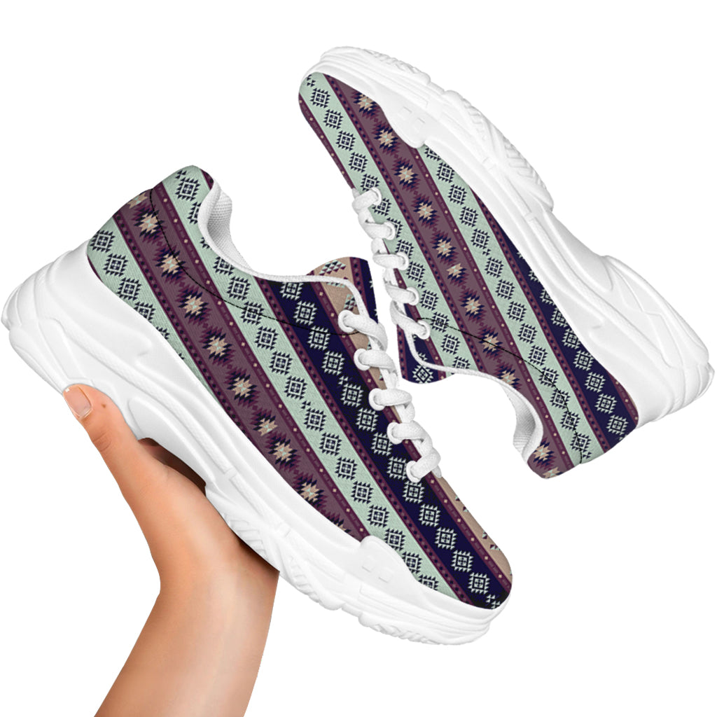 Southwestern Stripe Pattern Print White Chunky Shoes
