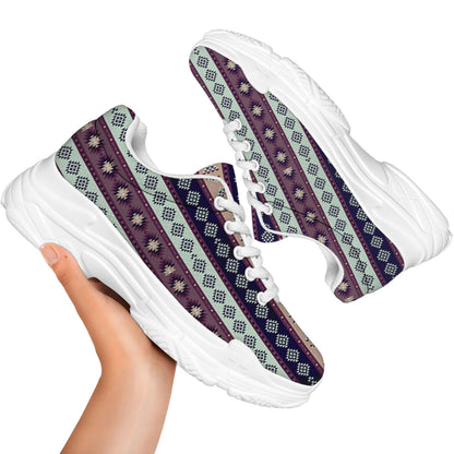 Southwestern Stripe Pattern Print White Chunky Shoes