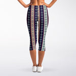 Southwestern Stripe Pattern Print Women's Capri Leggings