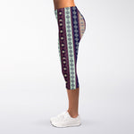 Southwestern Stripe Pattern Print Women's Capri Leggings