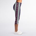 Southwestern Stripe Pattern Print Women's Capri Leggings