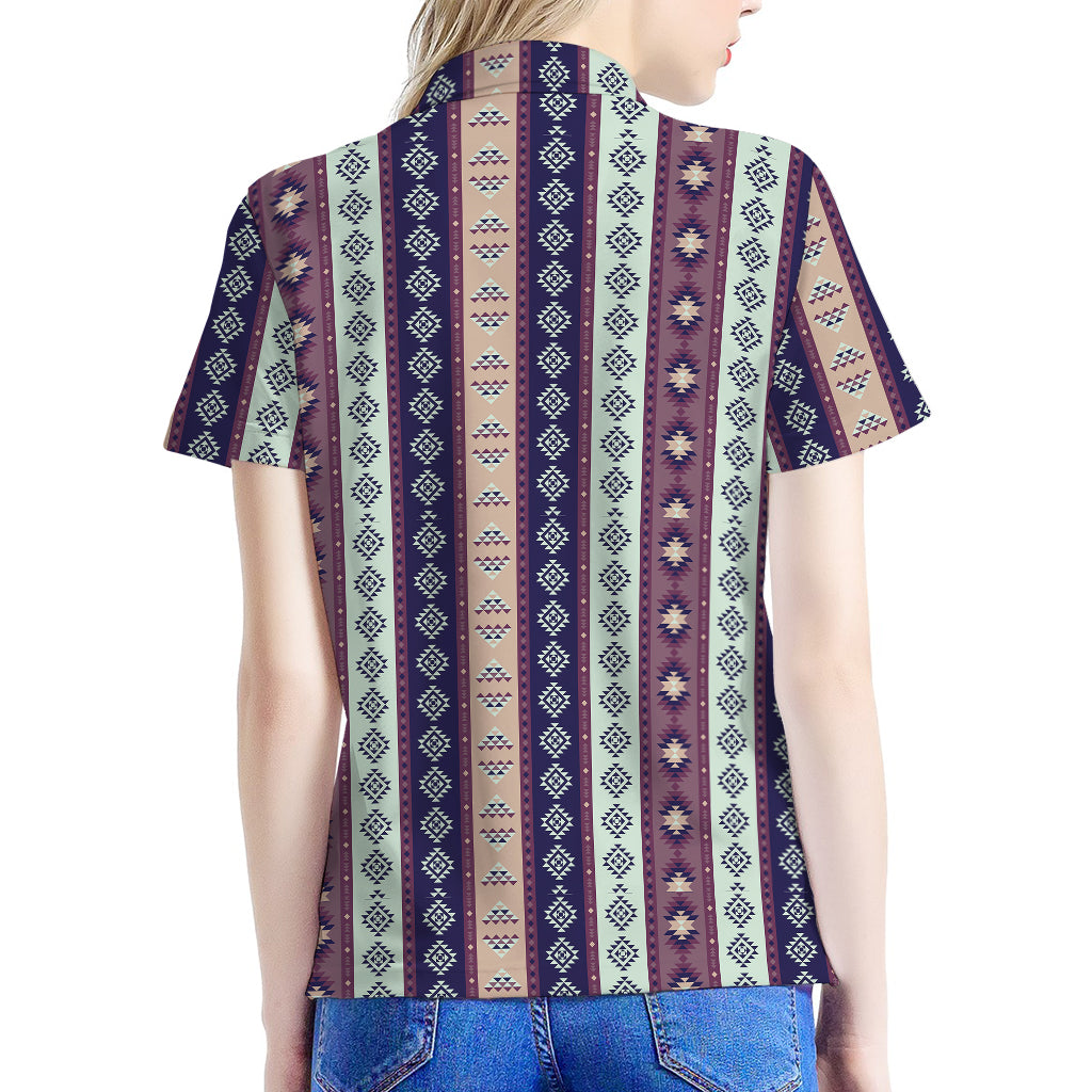 Southwestern Stripe Pattern Print Women's Polo Shirt