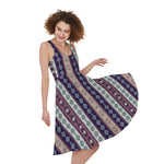 Southwestern Stripe Pattern Print Women's Sleeveless Dress