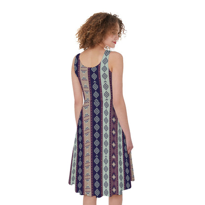 Southwestern Stripe Pattern Print Women's Sleeveless Dress