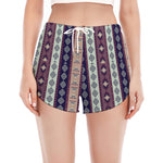 Southwestern Stripe Pattern Print Women's Split Running Shorts