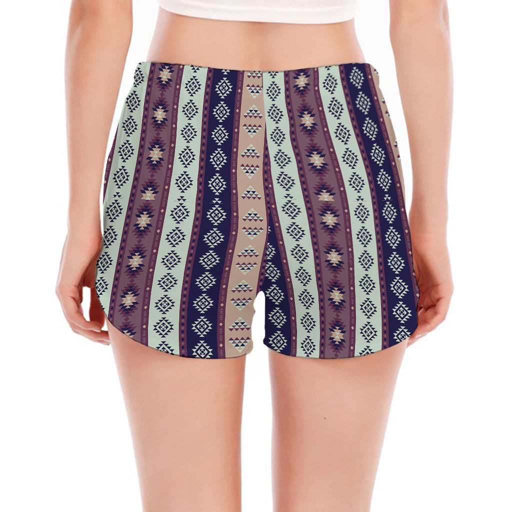 Southwestern Stripe Pattern Print Women's Split Running Shorts