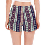 Southwestern Stripe Pattern Print Women's Split Running Shorts
