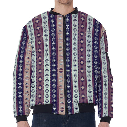 Southwestern Stripe Pattern Print Zip Sleeve Bomber Jacket