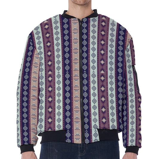 Southwestern Stripe Pattern Print Zip Sleeve Bomber Jacket