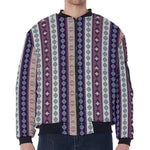 Southwestern Stripe Pattern Print Zip Sleeve Bomber Jacket