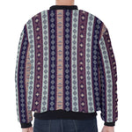 Southwestern Stripe Pattern Print Zip Sleeve Bomber Jacket