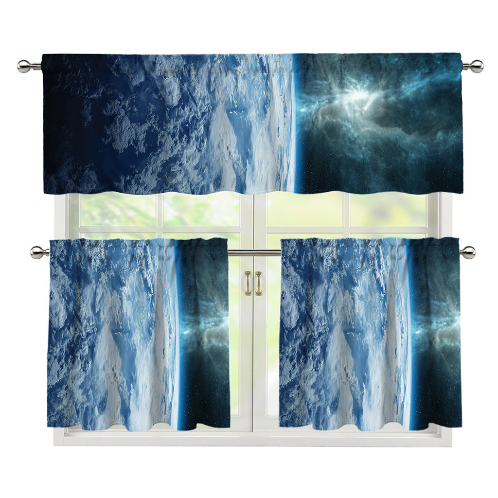Space And Earth Print 3 Piece Kitchen Curtains