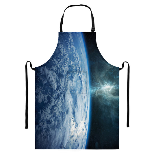 Space And Earth Print Bib Apron With Pocket