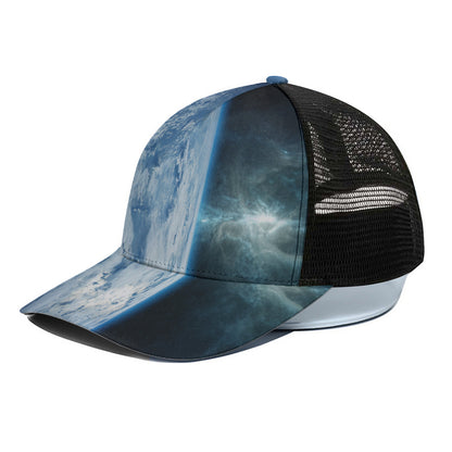 Space And Earth Print Black Mesh Trucker Cap