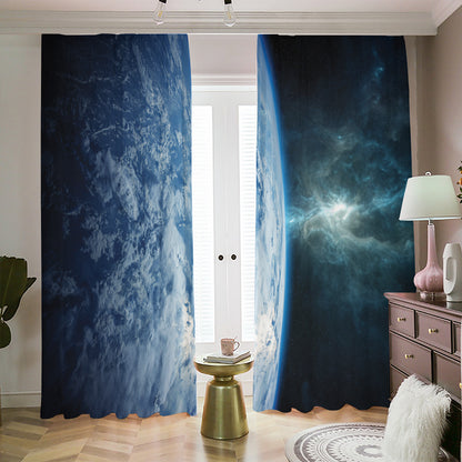 Space And Earth Print Blackout Pencil Pleat Curtains