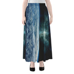 Space And Earth Print Chiffon Maxi Skirt