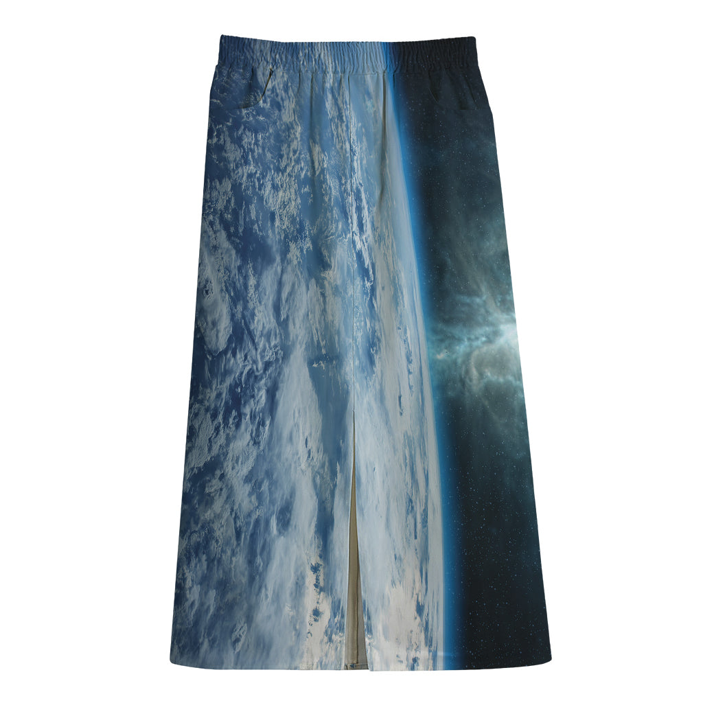 Space And Earth Print Cotton Front Slit Maxi Skirt