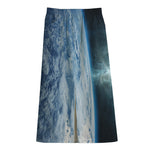Space And Earth Print Cotton Front Slit Maxi Skirt