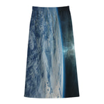 Space And Earth Print Cotton Front Slit Maxi Skirt