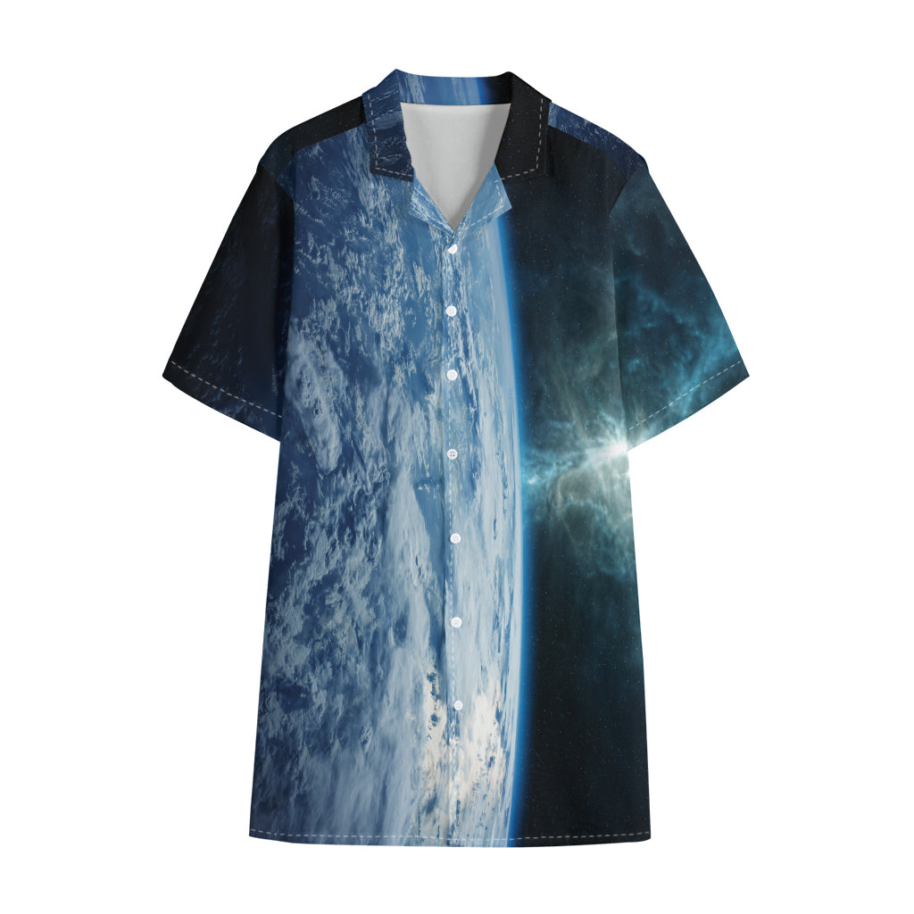 Space And Earth Print Cotton Hawaiian Shirt