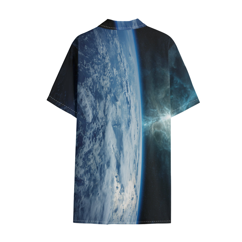 Space And Earth Print Cotton Hawaiian Shirt