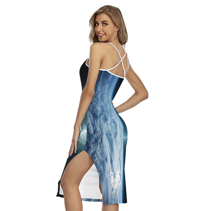 Space And Earth Print Cross Back Cami Dress