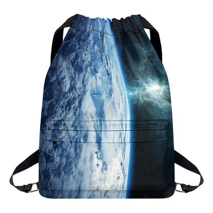 Space And Earth Print Drawstring Backpack