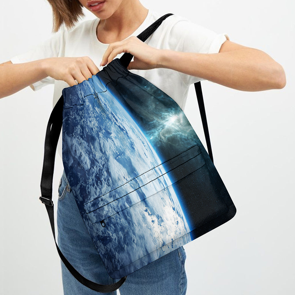 Space And Earth Print Drawstring Backpack