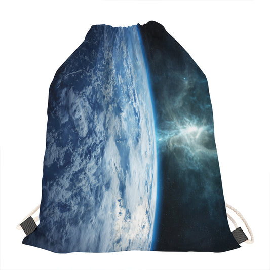 Space And Earth Print Drawstring Bag
