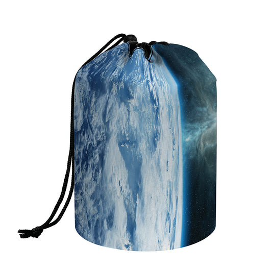 Space And Earth Print Drawstring Makeup Bag