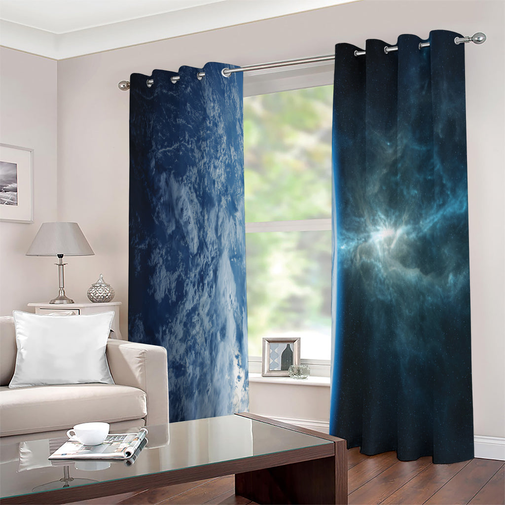 Space And Earth Print Extra Wide Grommet Curtains
