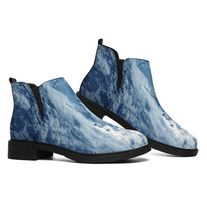 Space And Earth Print Flat Ankle Boots