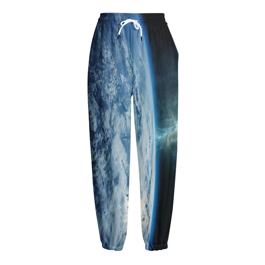 Space And Earth Print Fleece Lined Knit Pants