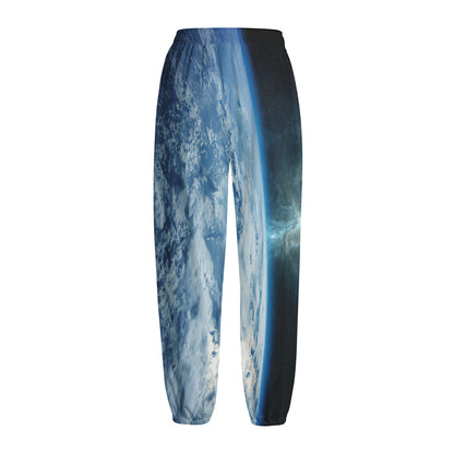 Space And Earth Print Fleece Lined Knit Pants