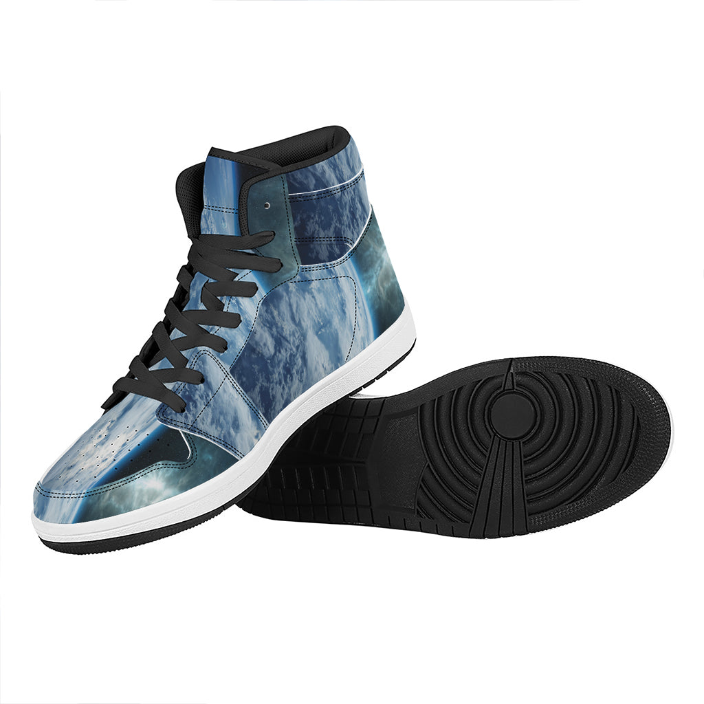 Space And Earth Print High Top Leather Sneakers