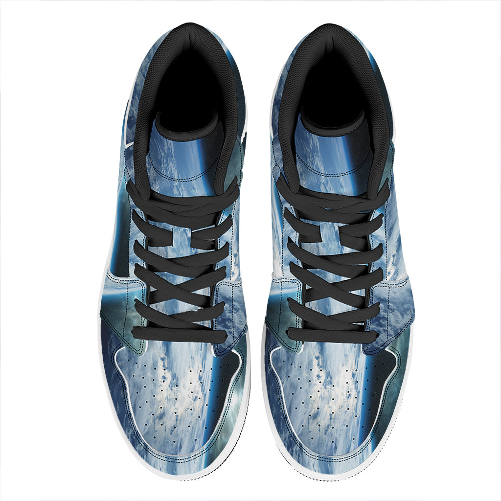 Space And Earth Print High Top Leather Sneakers