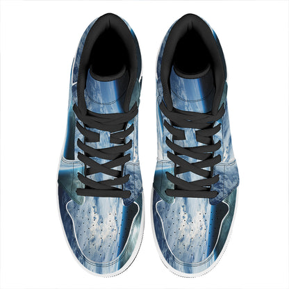 Space And Earth Print High Top Leather Sneakers
