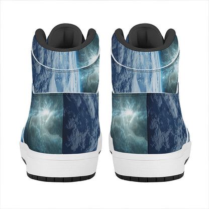 Space And Earth Print High Top Leather Sneakers