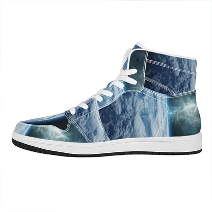Space And Earth Print High Top Leather Sneakers