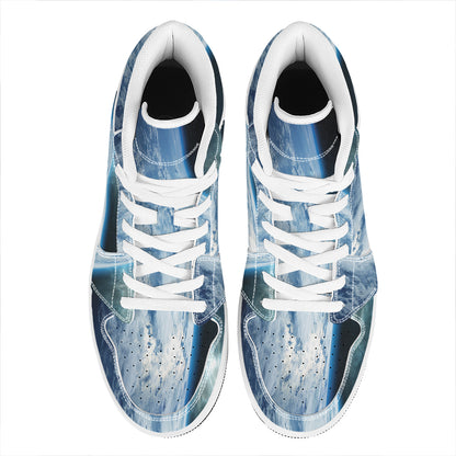 Space And Earth Print High Top Leather Sneakers