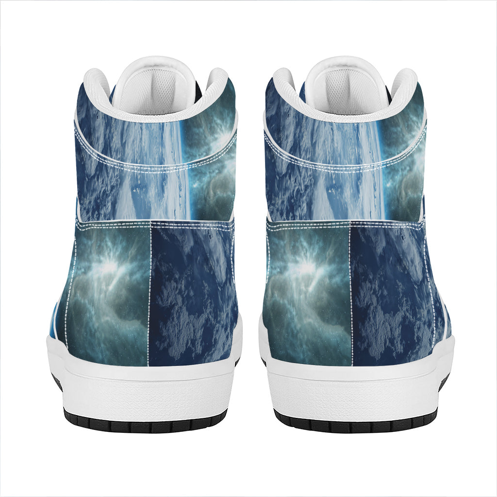 Space And Earth Print High Top Leather Sneakers